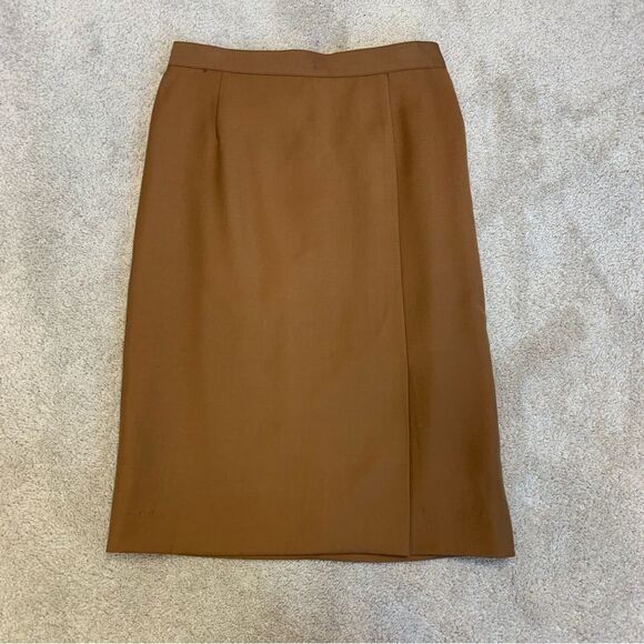 VINTAGE Mister Leonard camel Brown pure virgin wool pencil skirt Sz 10/12 - Picture 5 of 10